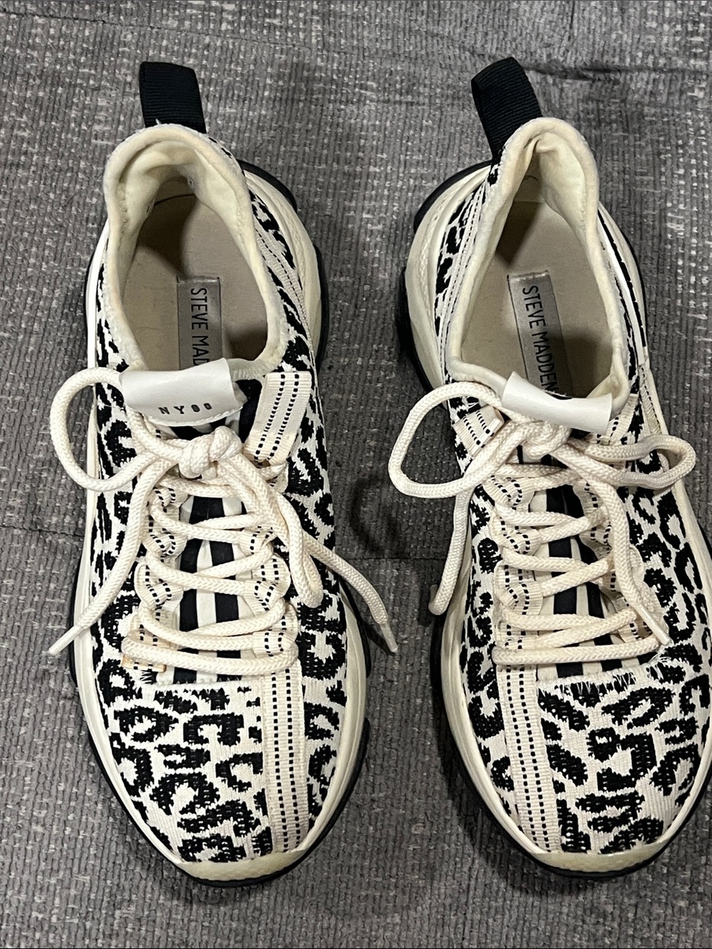 Steve Madden Women's Cream & Black Leopard Knit Lace-Up Sneakers